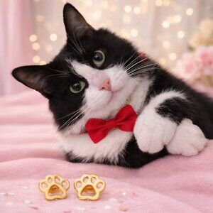 18K Gold Plated Paw Print Stud Earrings Stainless Steel Hypoallergenic Dog Cat